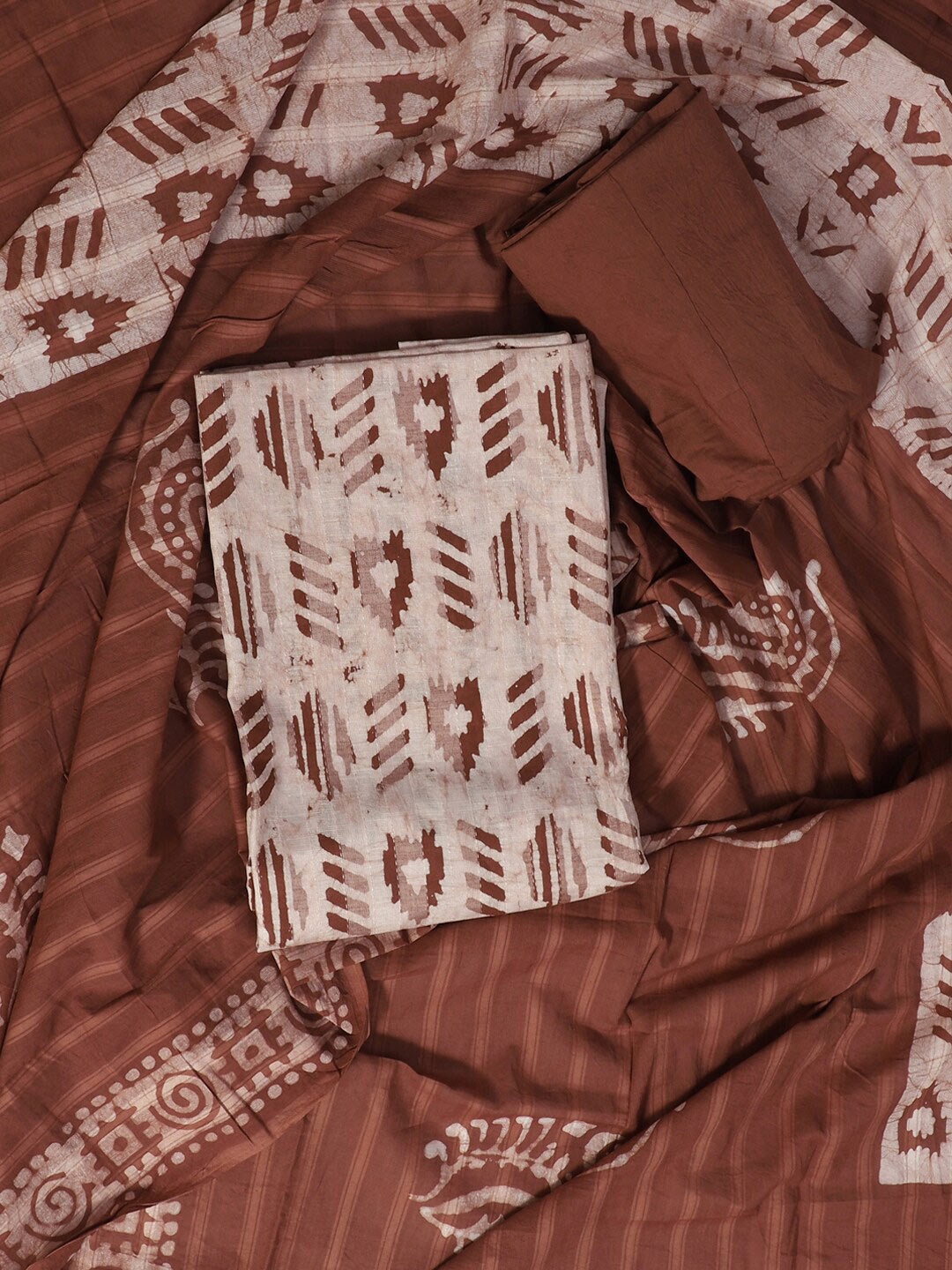

SALWAR STUDIO Batik Printed Pure Cotton Unstitched Dress Material, Brown