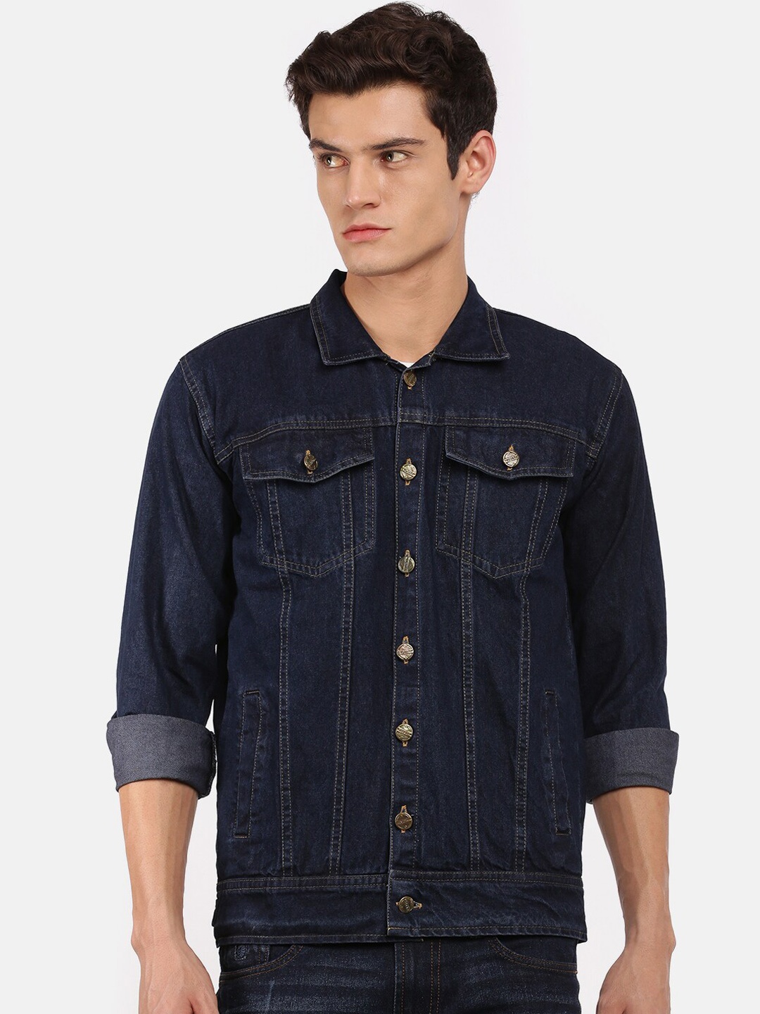 

VOXATI Men Cotton Spread Collar Denim Jacket, Blue