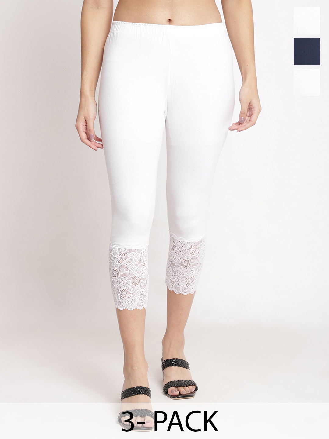 

Jinfo Pack Of 3 Women Skinny Fit Capris, White