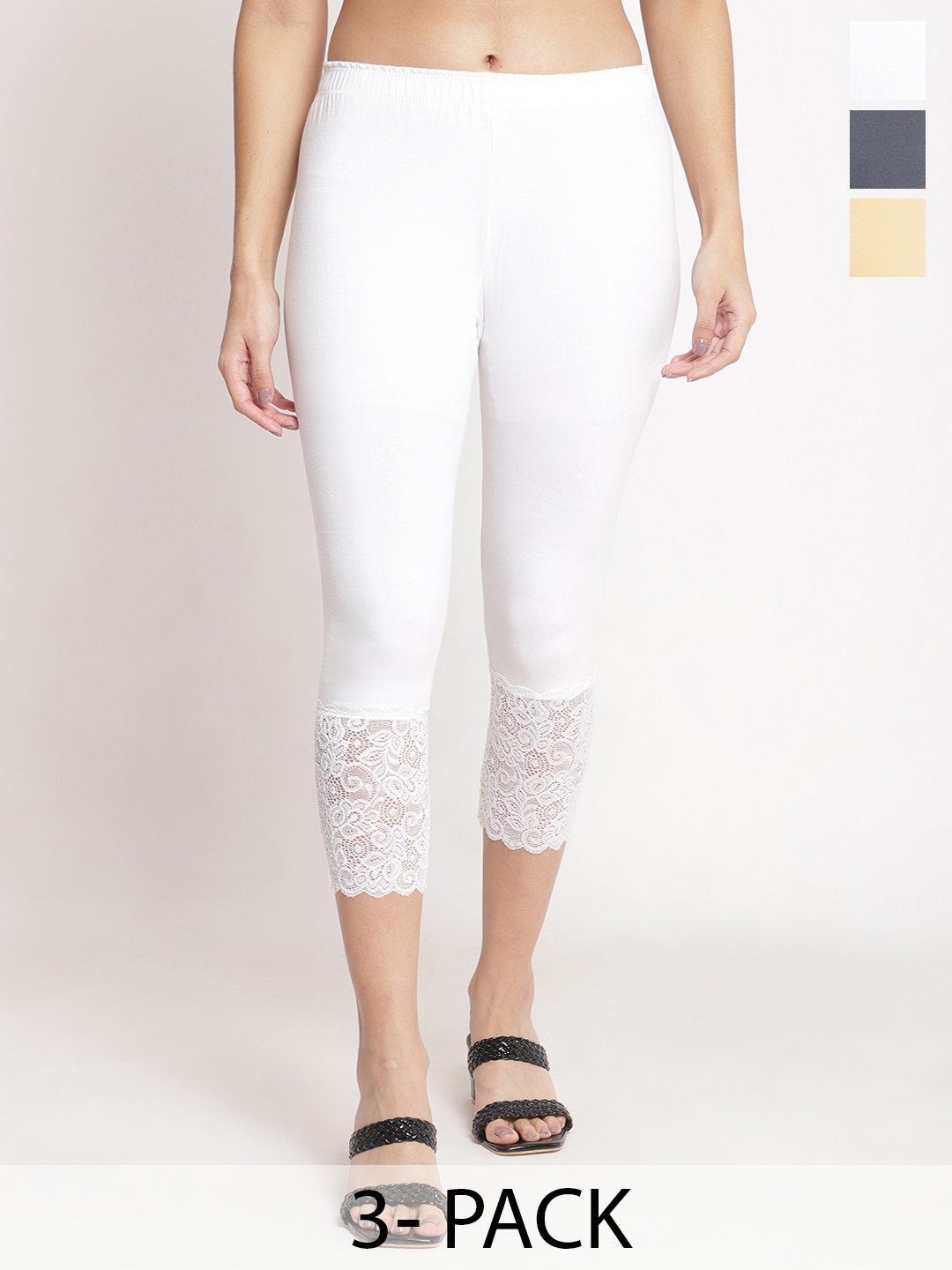 

Jinfo Pack Of 3 Women Skinny Fit Capris, White
