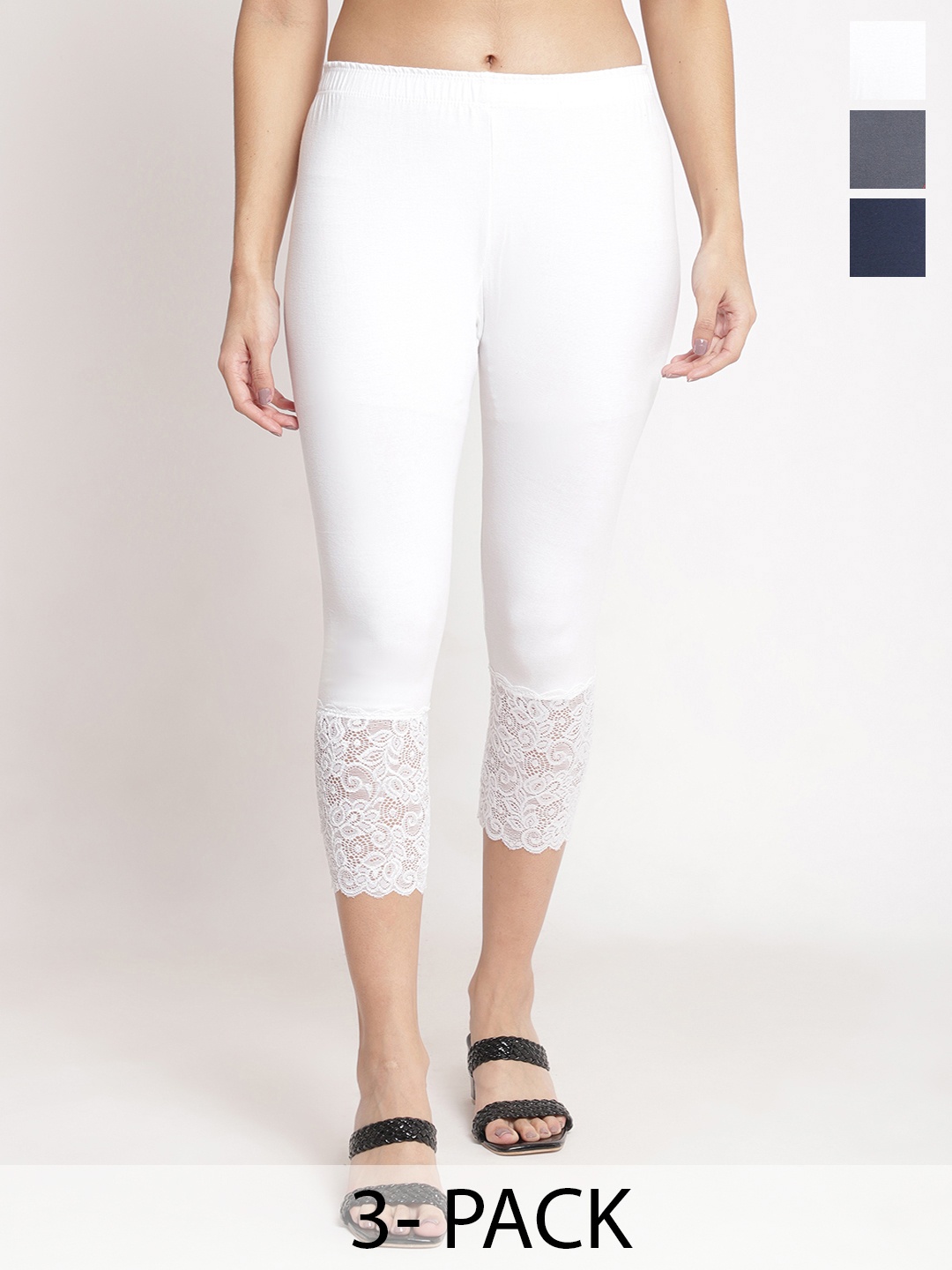 

Jinfo Pack Of 3 Women Skinny Fit Capris, White