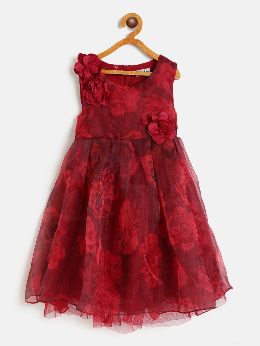 

KidsDew Girls Floral Printed Sleeveless A-Line Dress, Maroon