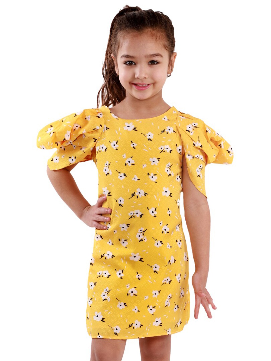 

KidsDew Girls Floral Printed Sheath Dress, Yellow