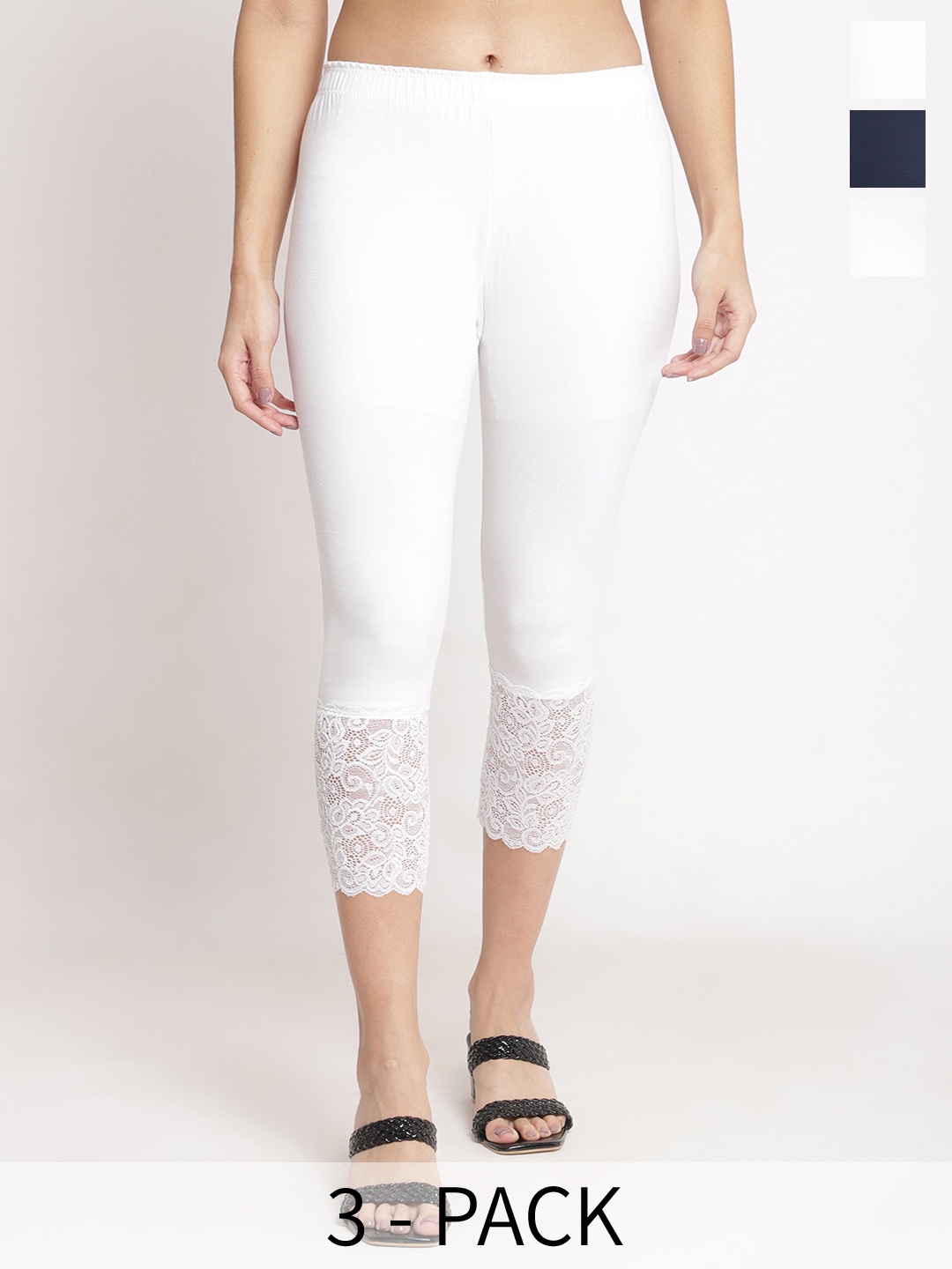 

GRACIT Pack Of 3 Women White & Black Skinny Fit Capris