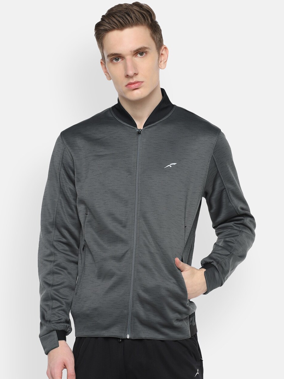 

FURO by Red Chief Men Cotton Mandarin Collar Bomber Jacket, Grey