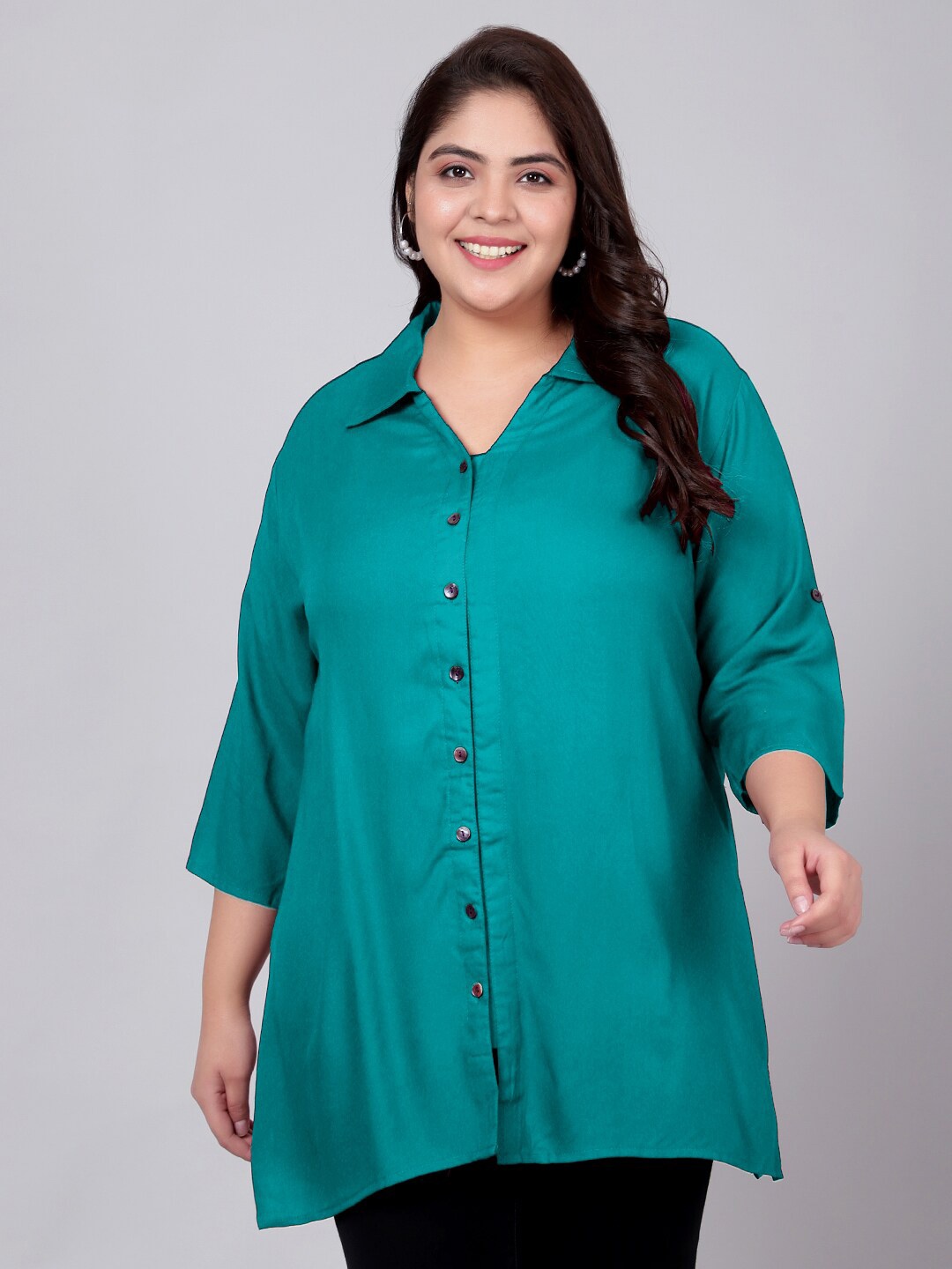 

Indietoga Women Plus Size Longline Casual Shirt, Blue