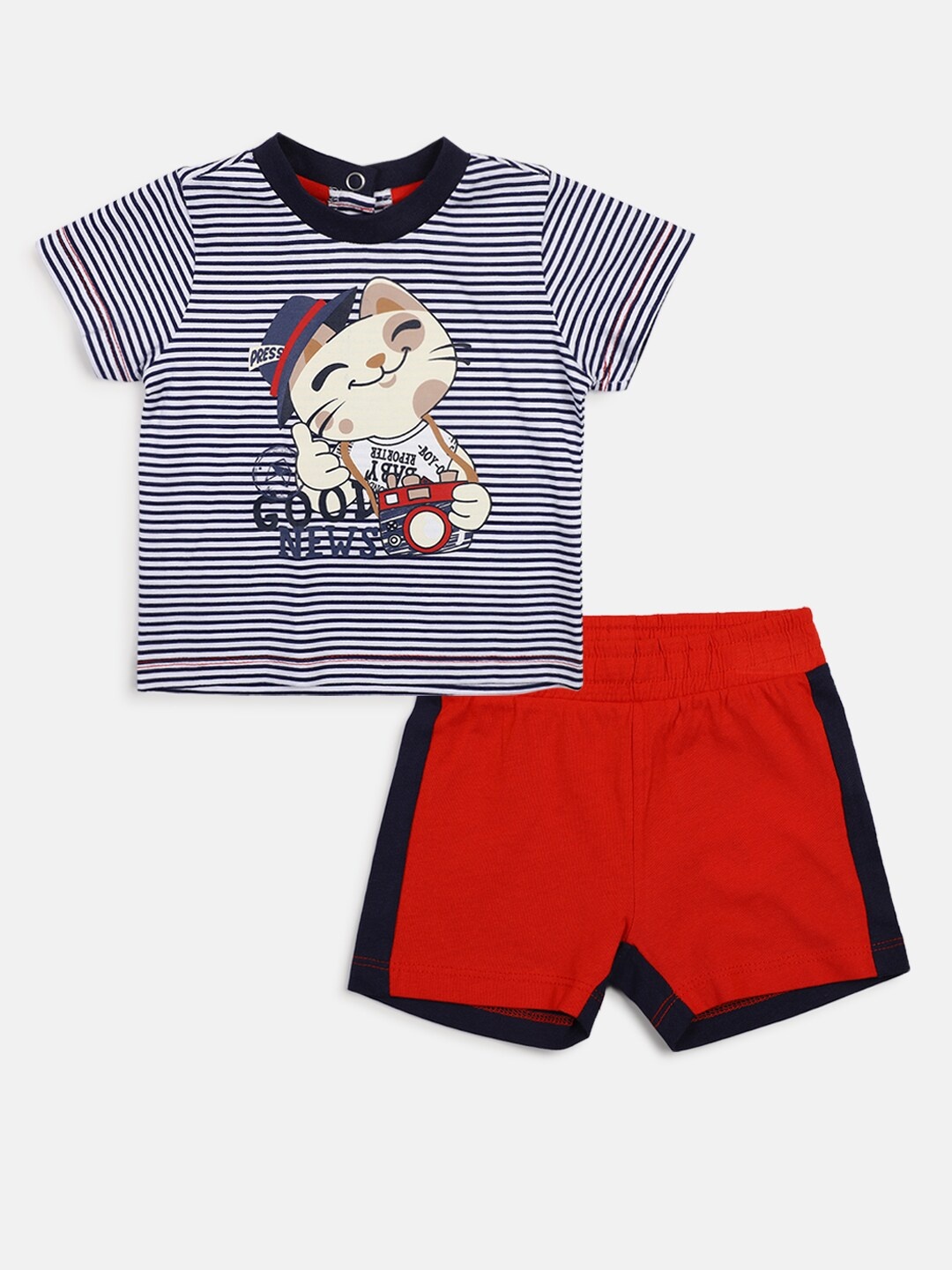 

Chicco Boys Striped Pure Cotton T-shirt with Shorts, White