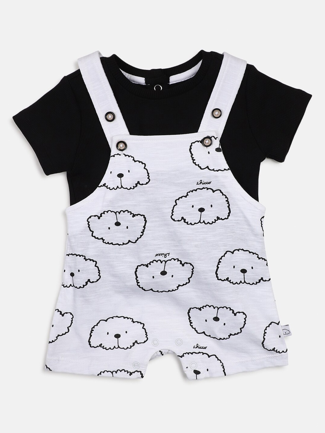 

Chicco Unisex Kids White & Black Printed T-shirt with Dungarees