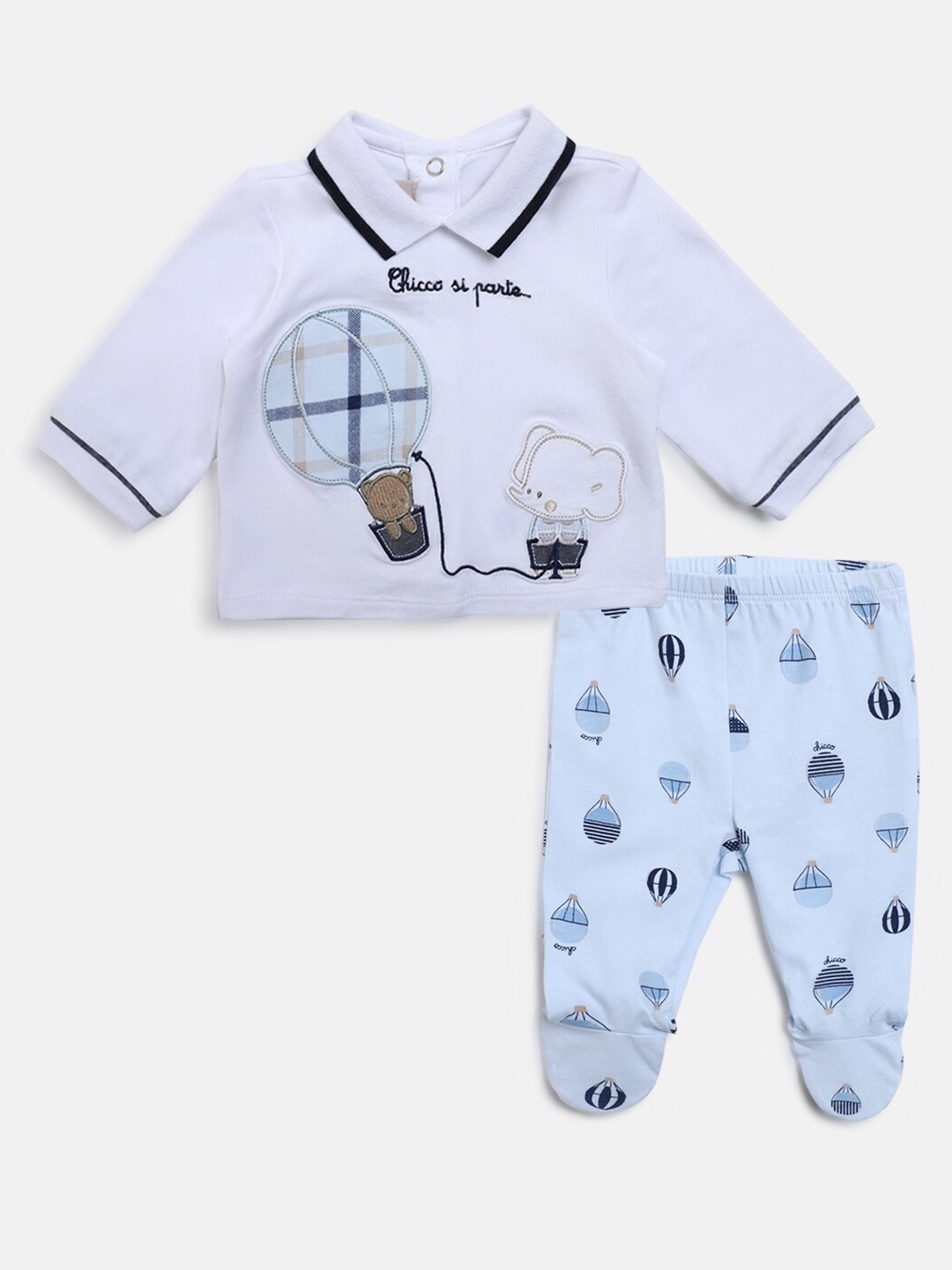 

Chicco Infant Boys Printed Shirt Collar T-shirt with Leggings, White