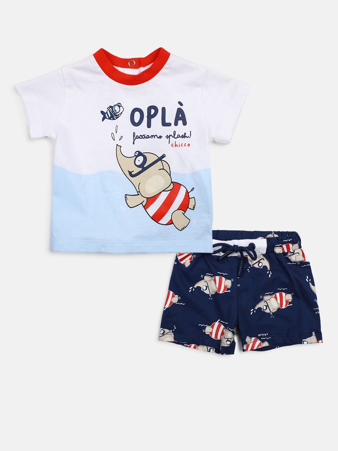 

Chicco Infant Boys Printed Pure Cotton T-shirt with Shorts, White