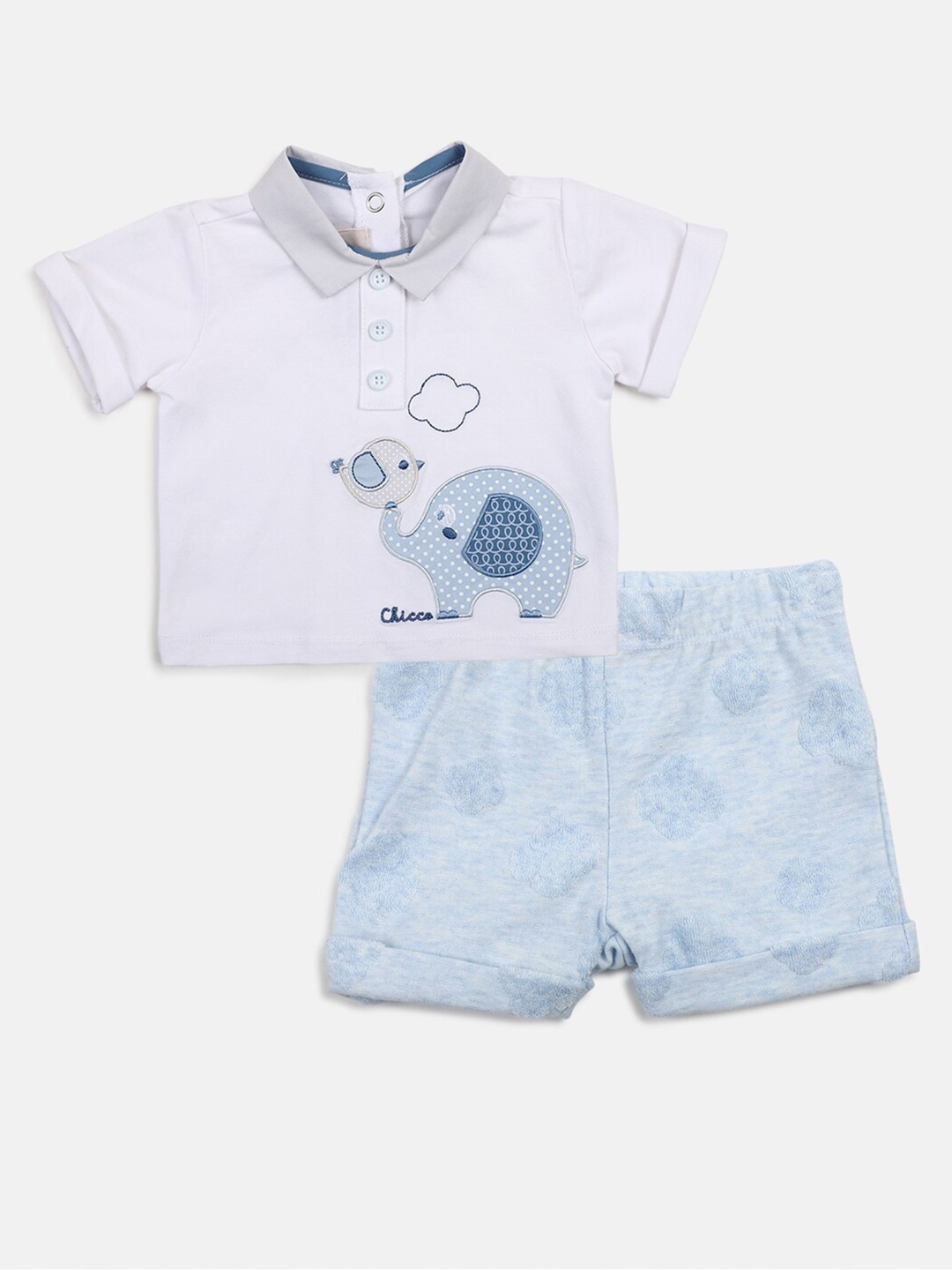 

Chicco Infant Boys Self Design Polo Collar T-shirt with Shorts, White