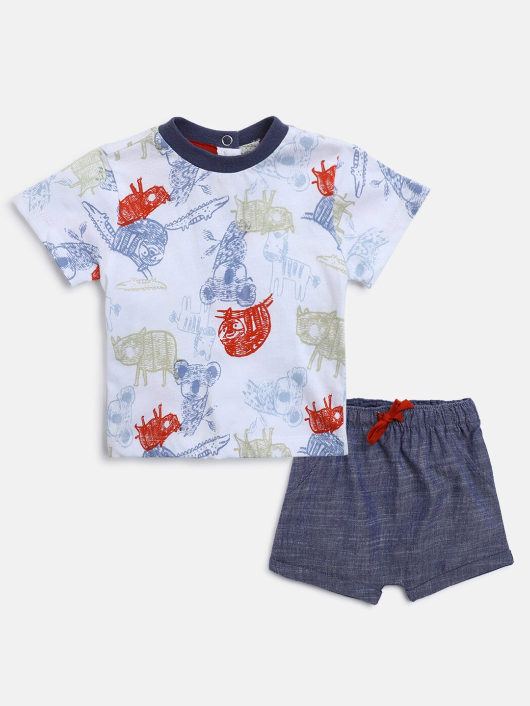 

Chicco Infant Boys Printed Pure Cotton Round Neck T-shirt with Shorts, Blue