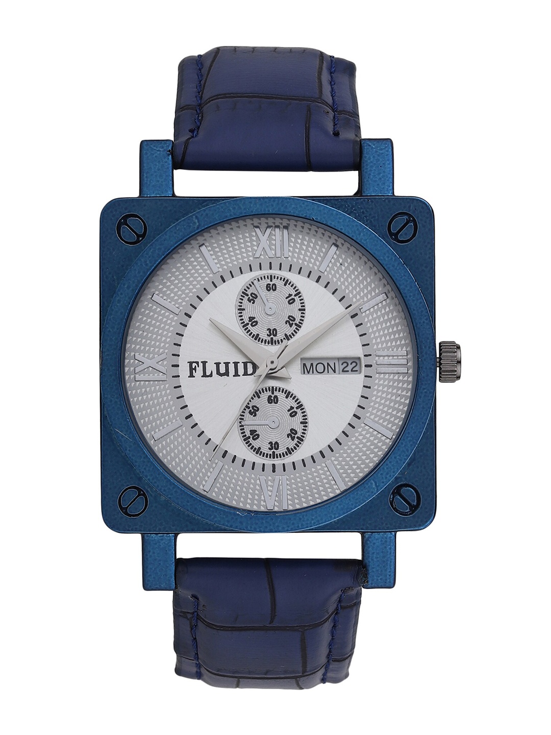 

FLUID Men Textured Leather Straps Analogue Watch FL-Gift Set-61, White