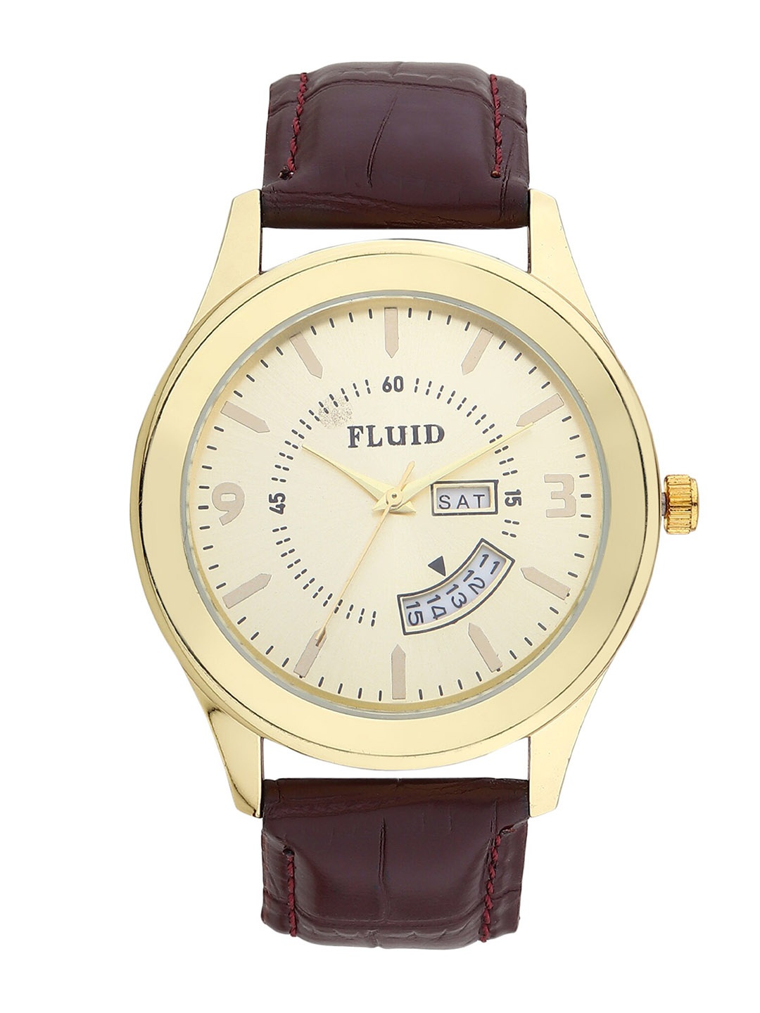 

FLUID Men Leather Straps Analogue Watch & Multistrand Bracelet FL-Gift Set-68, Gold