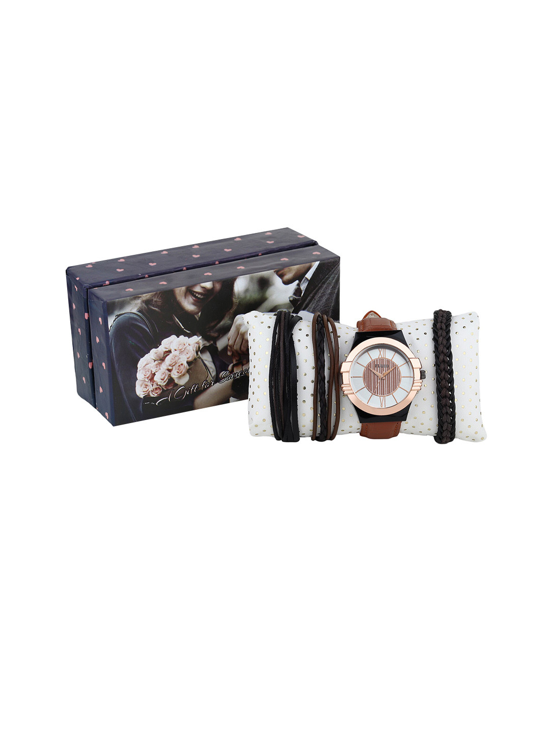 

FLUID Men Leather Straps Analogue Watch With Leather Multistrand Bracelet FL-Gift Set-65, Black