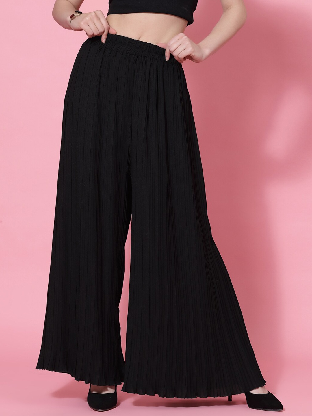 

KASSUALLY Women Flared Pleated Palazzo, Black
