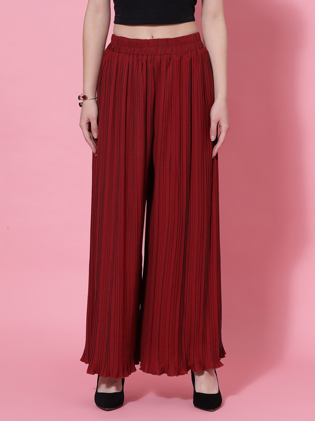 

KASSUALLY Women Flared Pleated Palazzos, Maroon