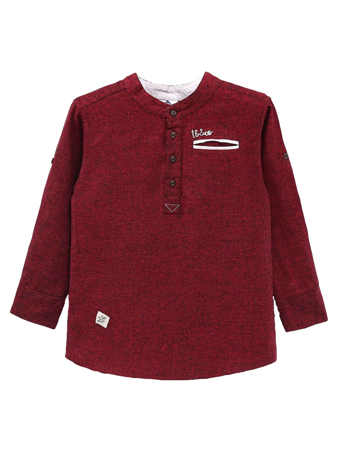 

TONYBOY Boys Mandarin Collar Premium Pure Cotton Casual Shirt, Maroon
