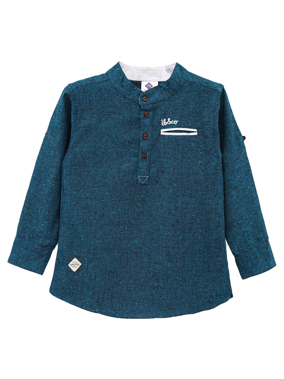 

TONYBOY Boys Premium Mandarin Collar Pure Cotton Casual Shirt, Teal