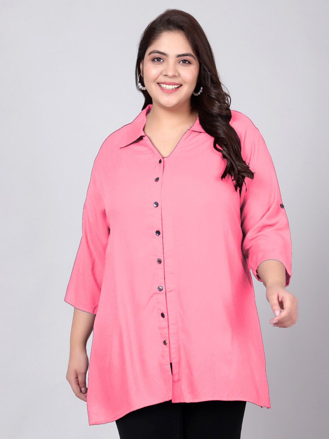 

Indietoga Plus Size Longline Casual Shirt, Pink
