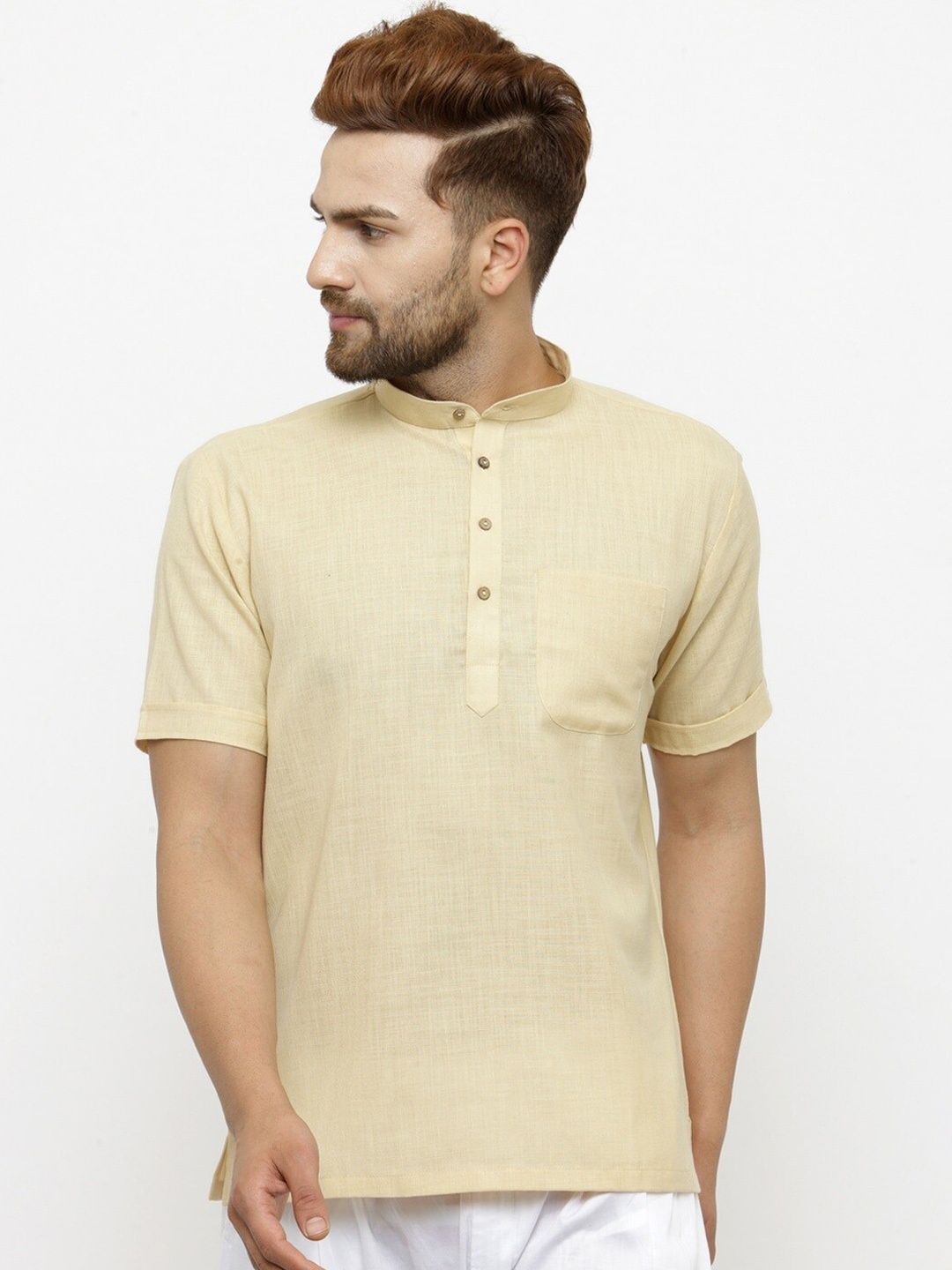 

Chitwan Mohan Mandarin collar Straight Kurta, Beige