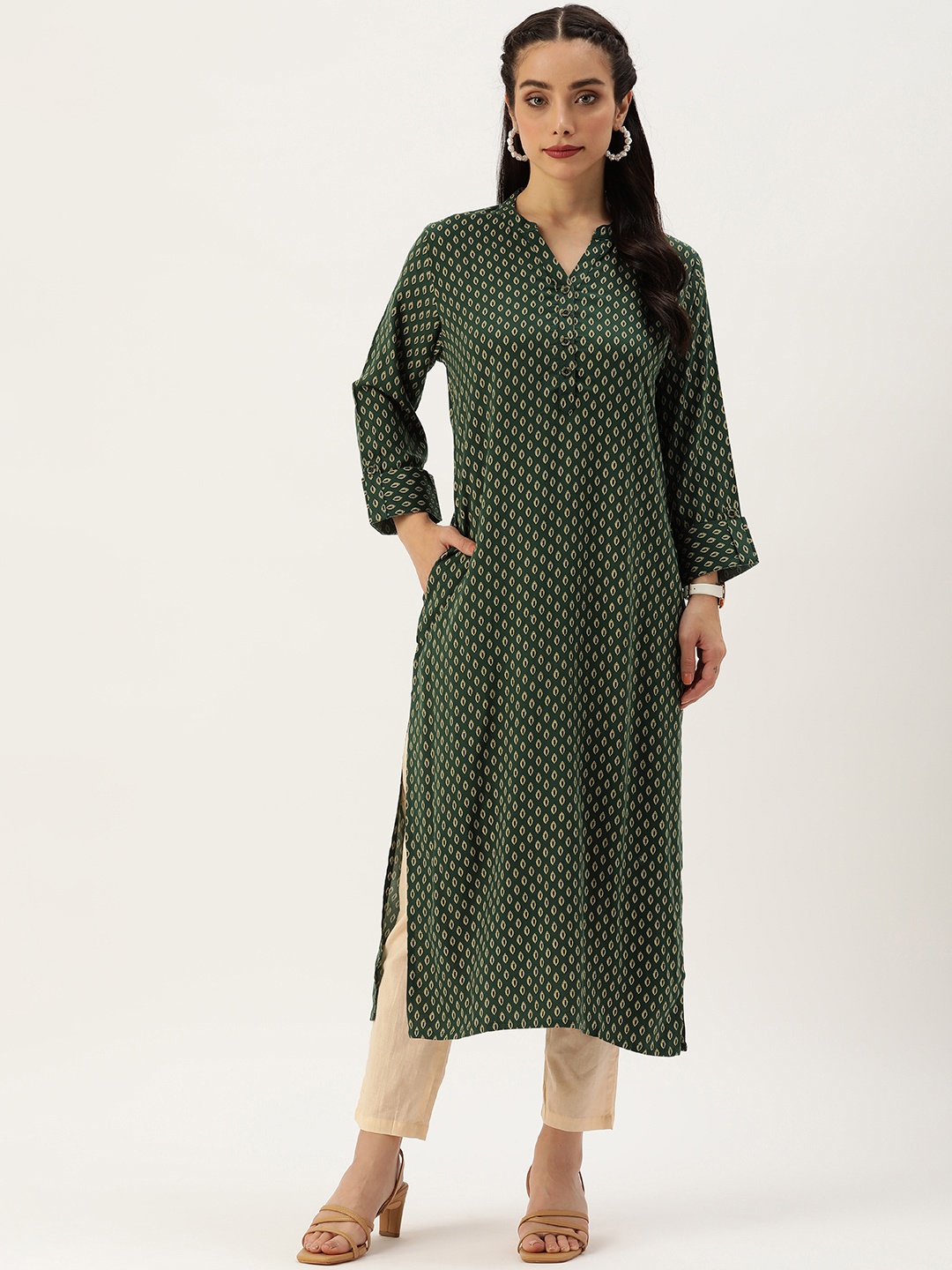 

AMUKTI Ethnic Motifs Printed Kurta, Green