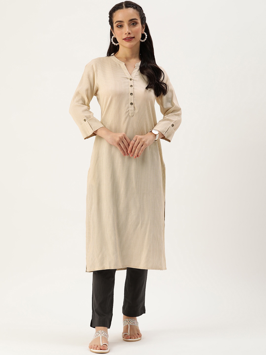 

AMUKTI Striped Kurta, Beige