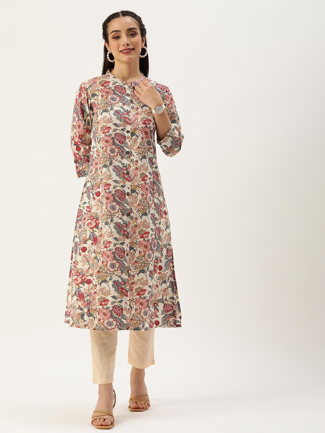 

AMUKTI Floral Printed Kurta, White