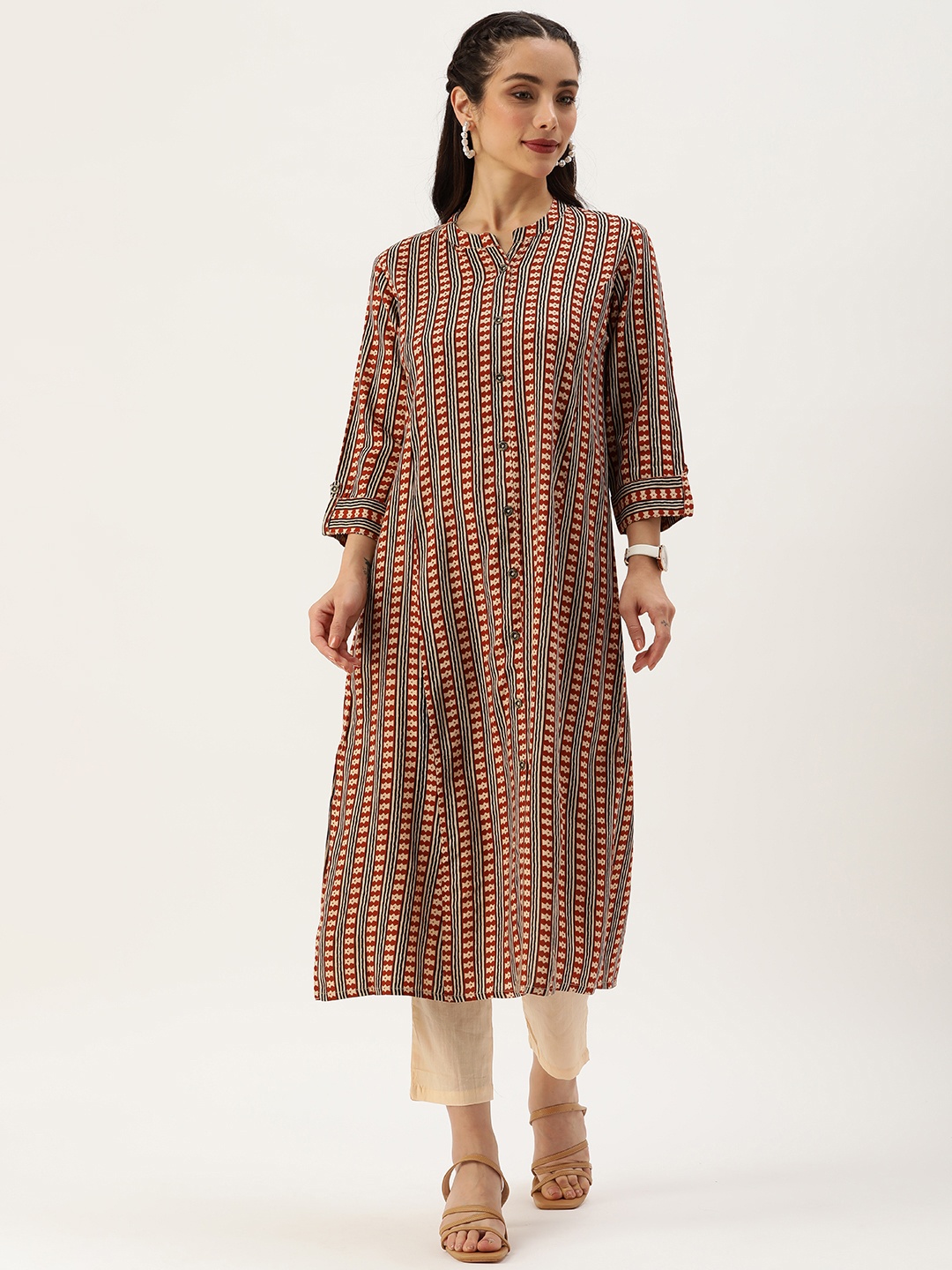 

AMUKTI Striped Kurta, Rust
