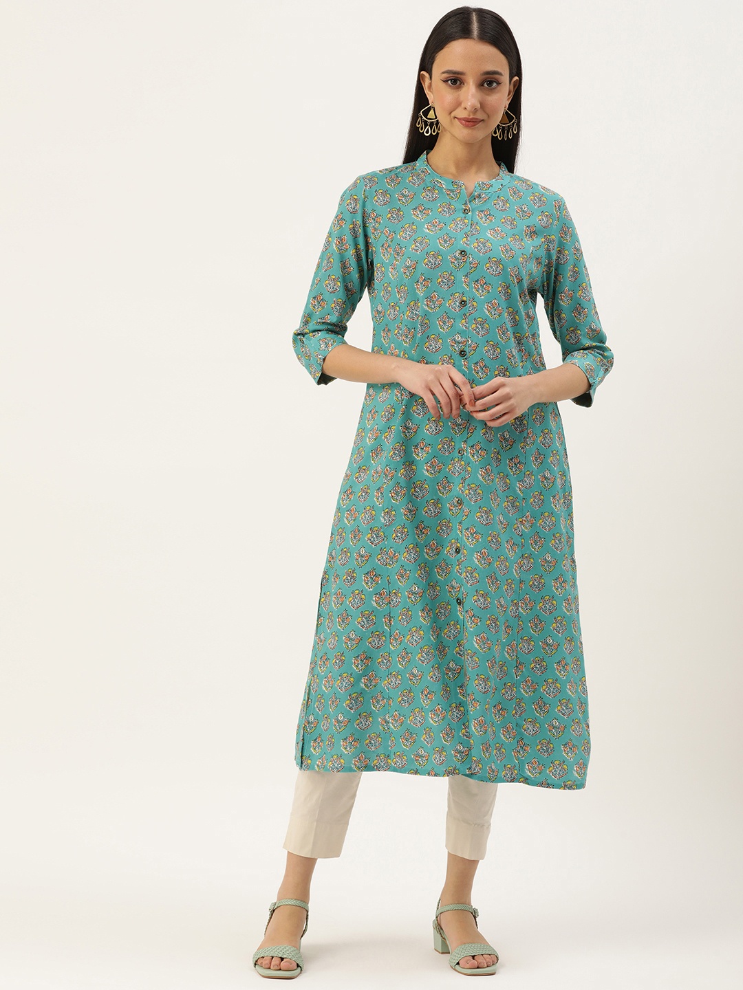 

AMUKTI Ethnic Motifs Printed Kurta, Turquoise blue