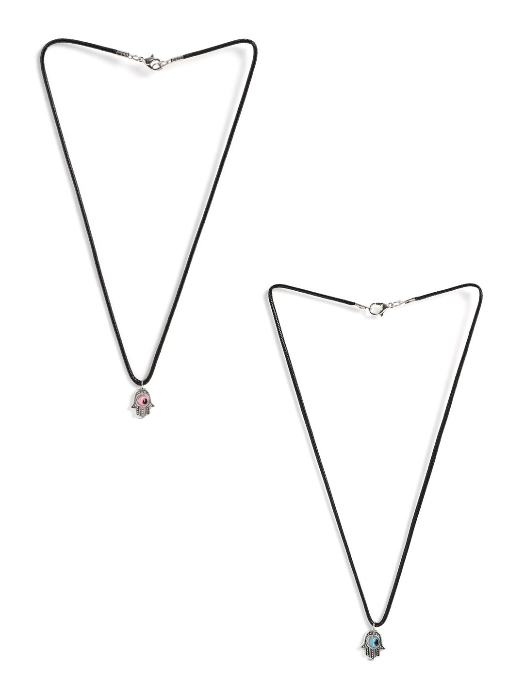 

EL REGALO Pack Of 2 Silver-Plated Stone Studded Contemporary Pendants With Chain, Black