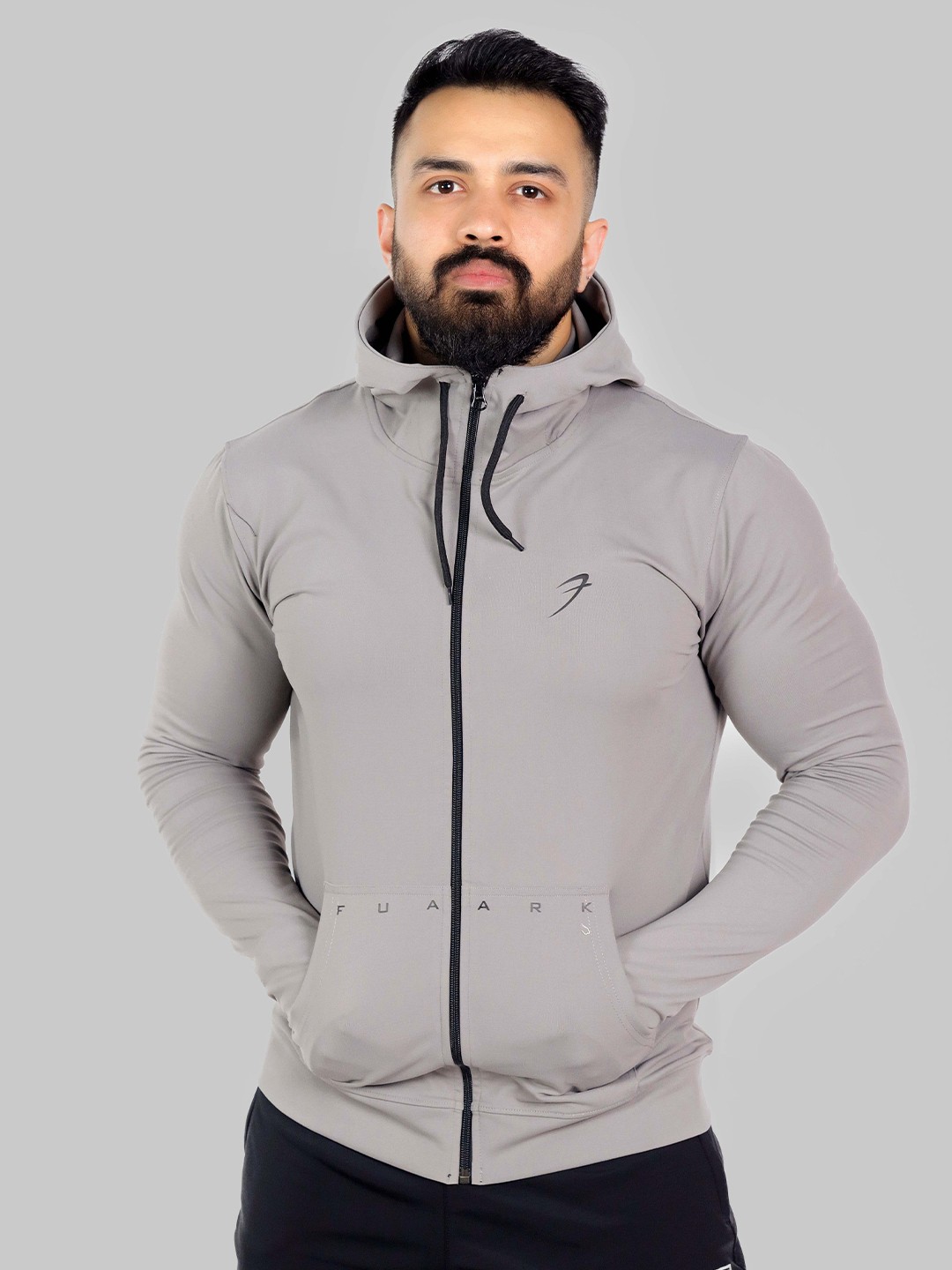 

FUAARK Hooded Training or Gym Anti Odour Sporty Jacket, Grey