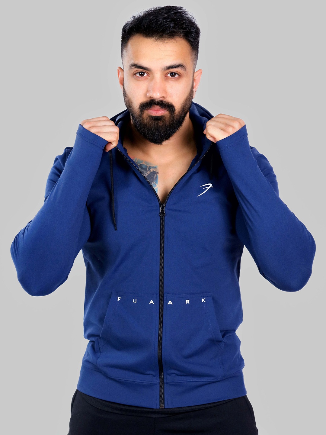 

FUAARK Hooded Training or Gym Anti Odour Sporty Jacket, Blue
