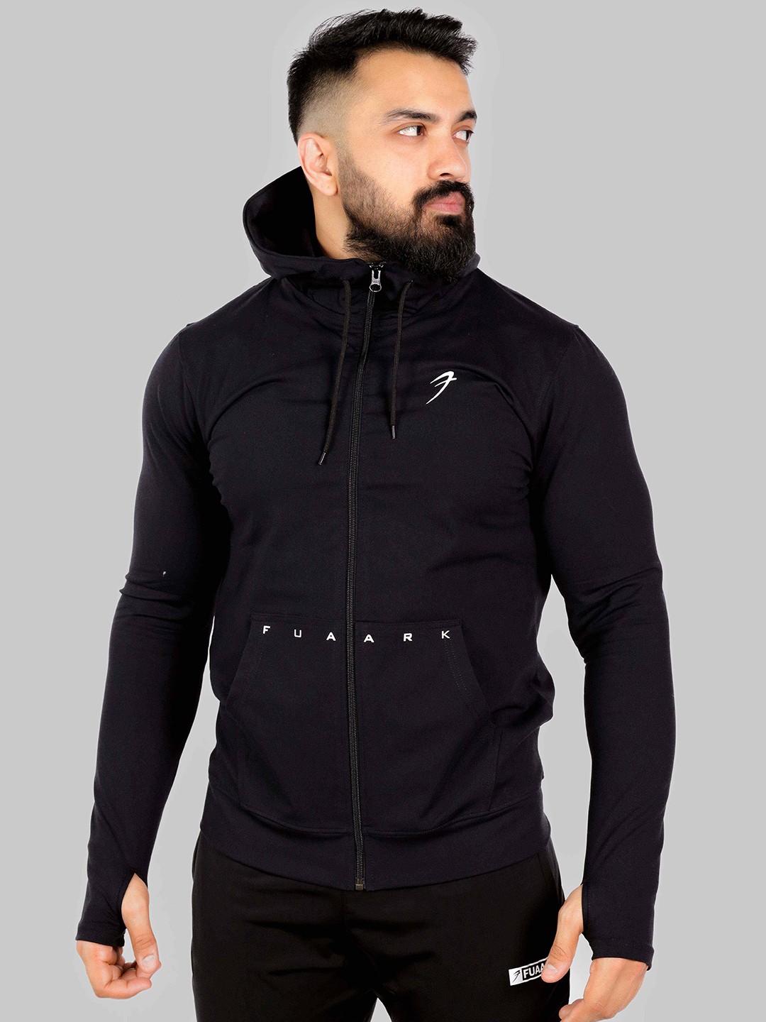 

FUAARK Hooded Training or Gym Anti Odour Sporty Jacket, Black