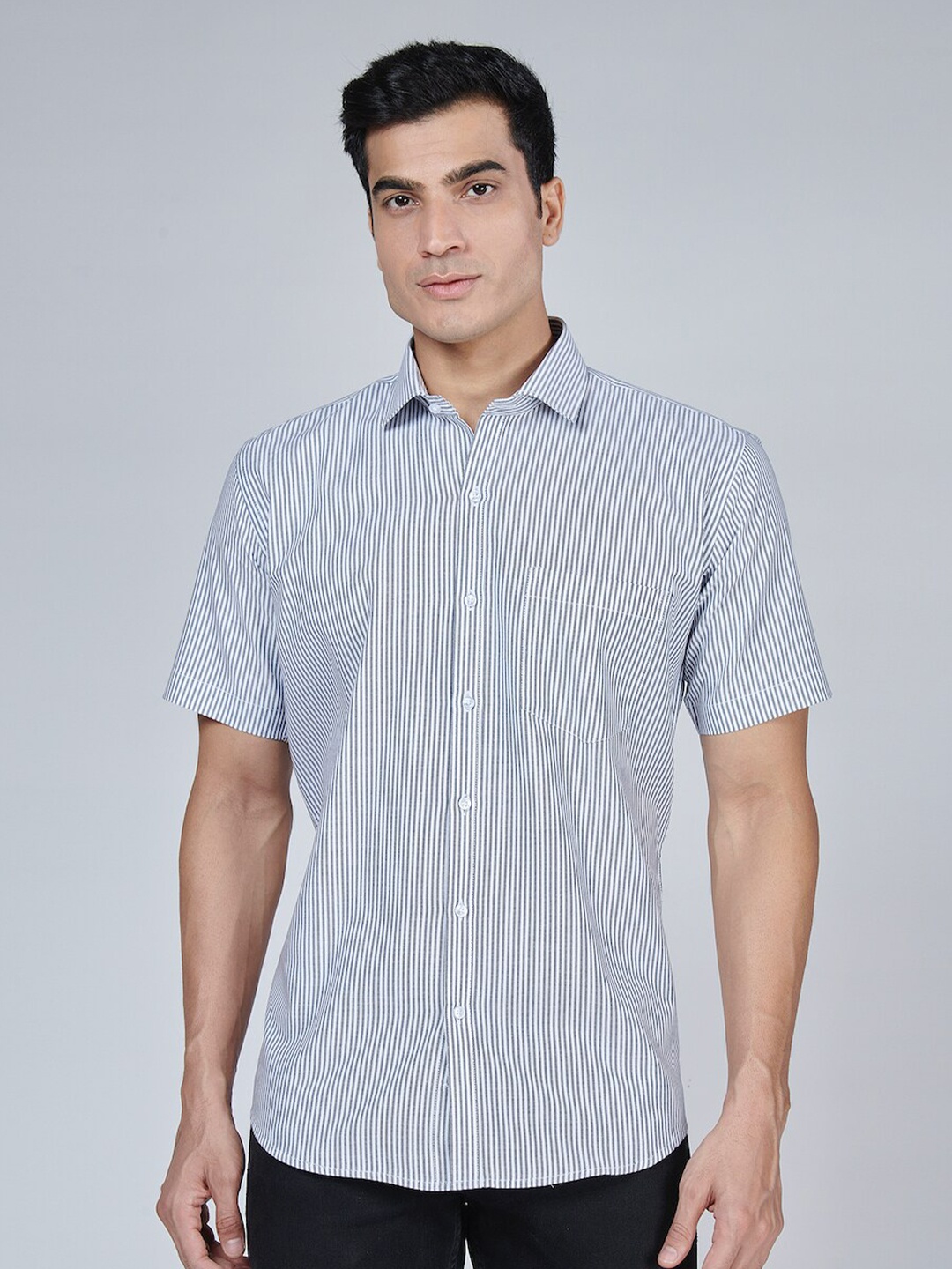 

MARK & ALBERT Slim Fit Vertical Striped Cotton Shirt, Black