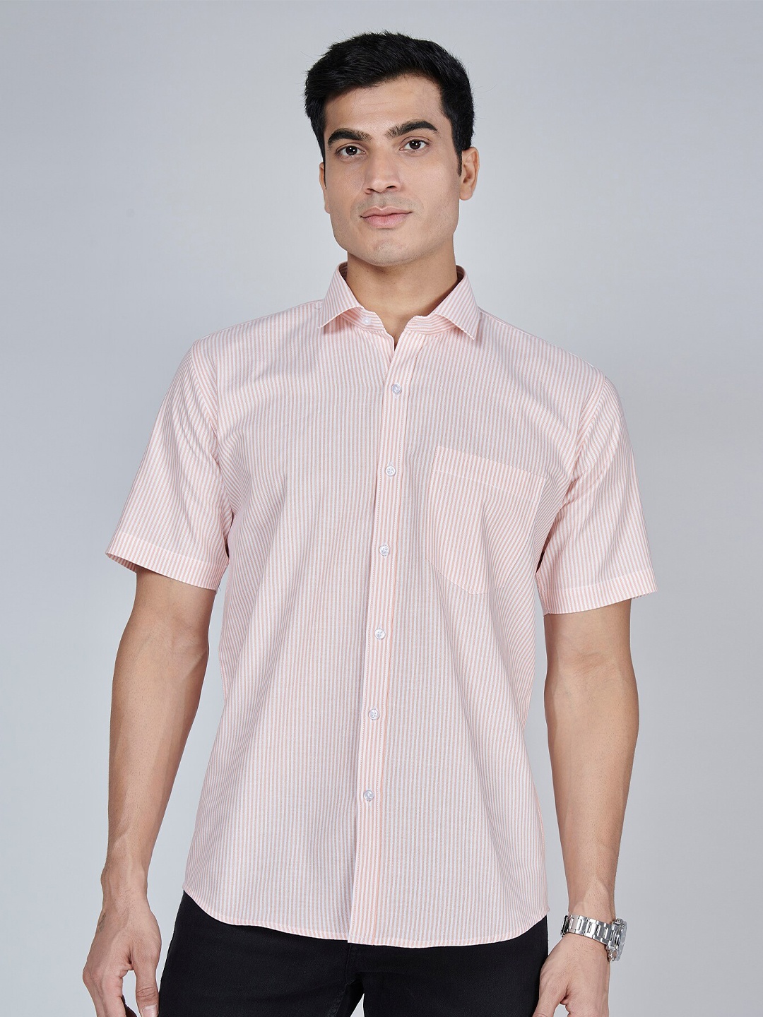 

MARK & ALBERT Slim Fit Striped Cotton Casual Shirt, Orange