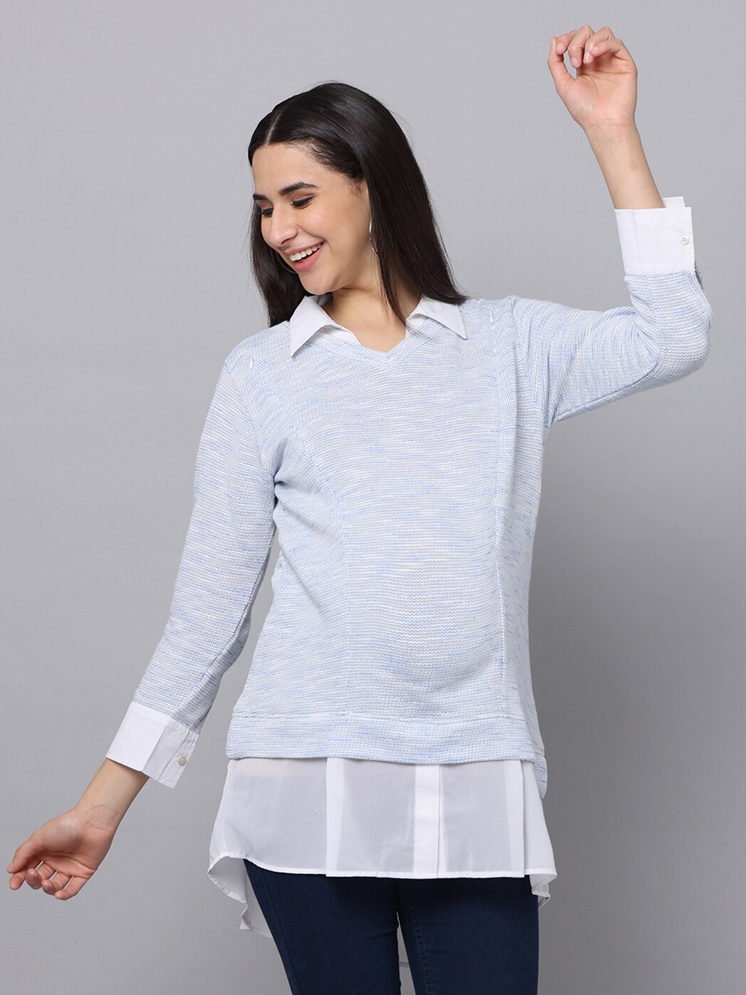 

The Mom Store Maternity Striped Shirt Style Top, Blue