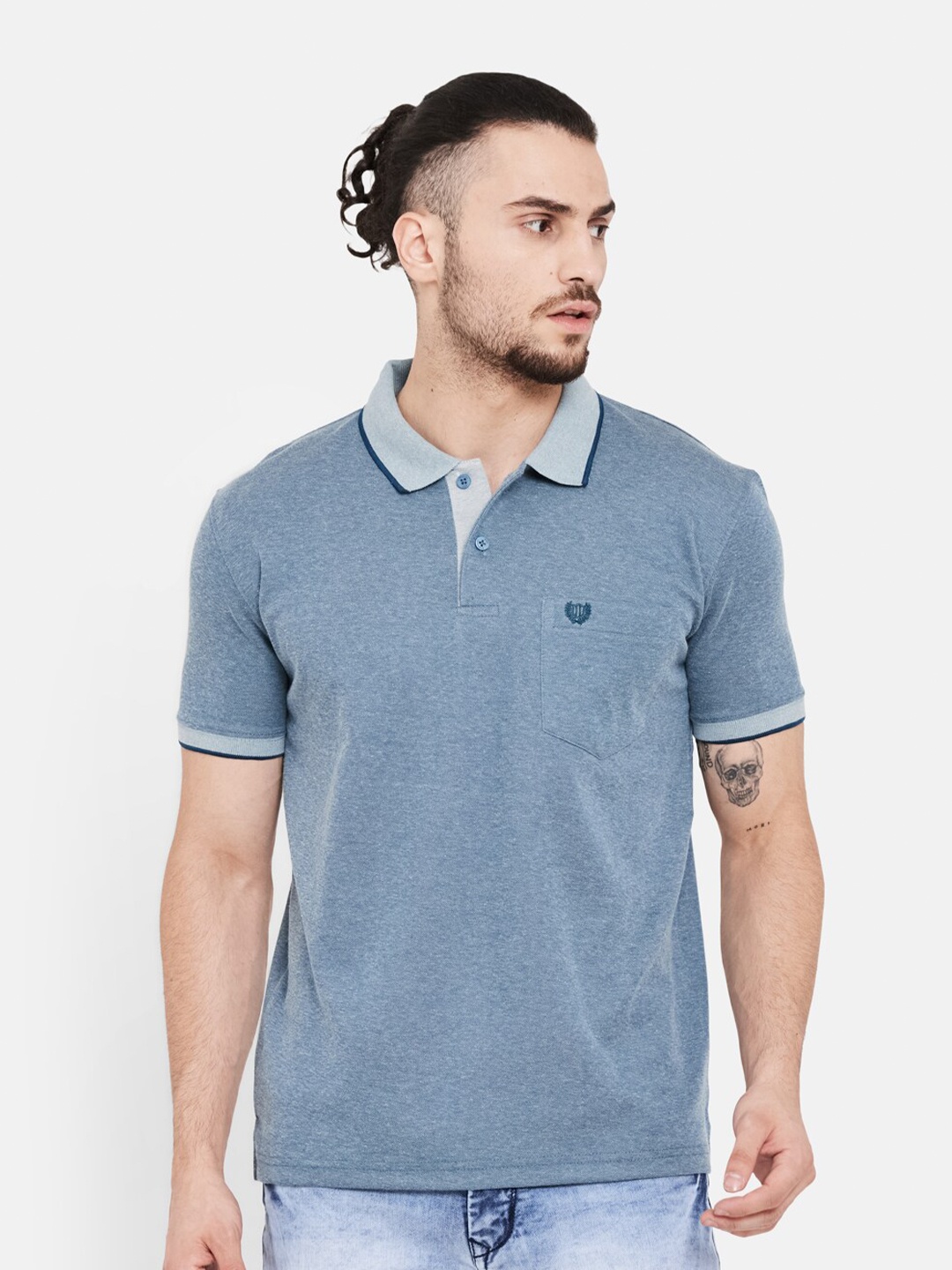 

Duke Regular Fit Pocket Detail Polo Collar Cotton T-shirt, Blue