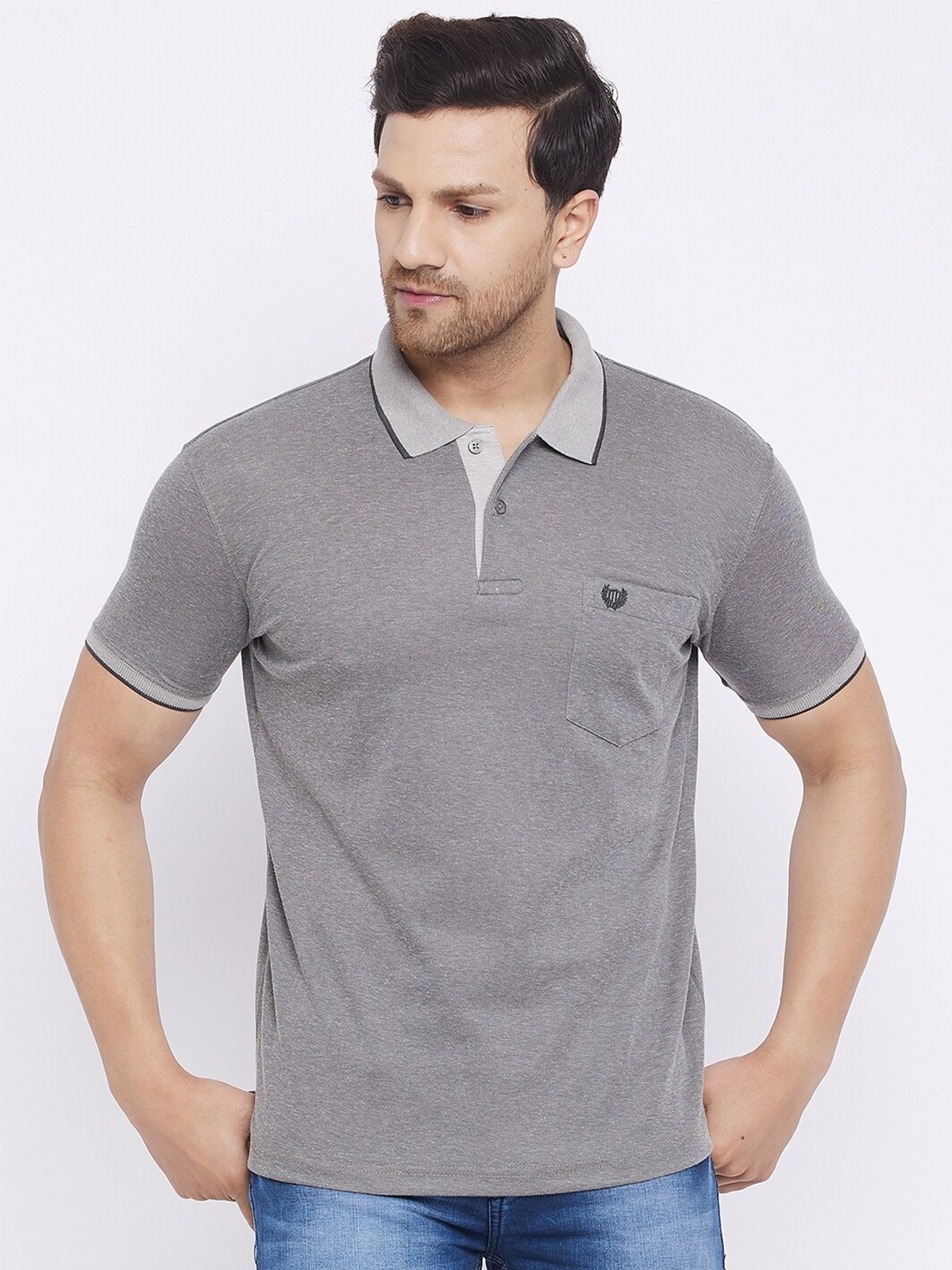 

Duke Short Sleeve Polo Collar Cotton T-shirt, Grey