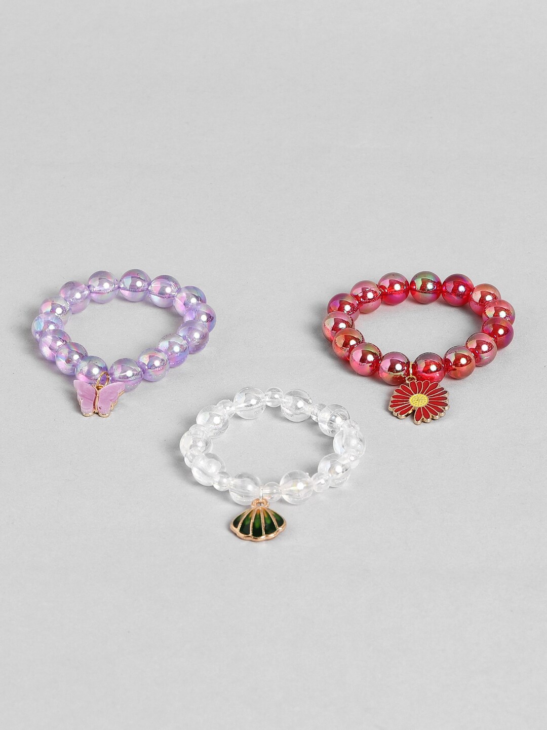 

EL REGALO Girls Pack Of 3 Gold Plated Beaded Bangle Style Bracelet, Red
