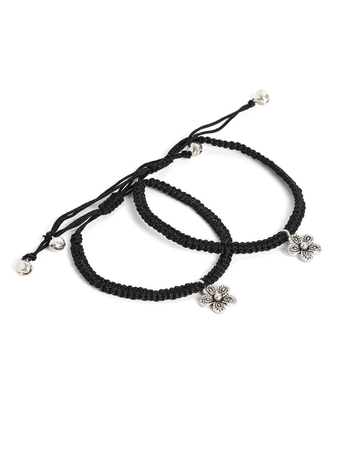 

EL REGALO Women Pack Of 2 SIlver Plated Wraparound Bracelet, Black