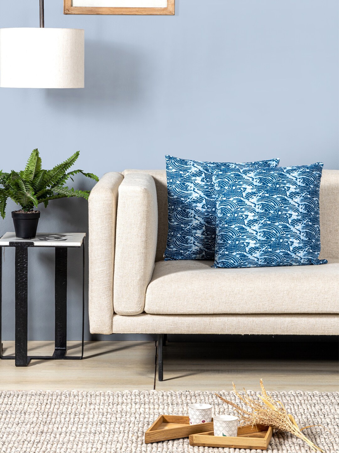 

Contrast Living Blue & White 2 Pieces Abstract Cotton Square Cushion Covers