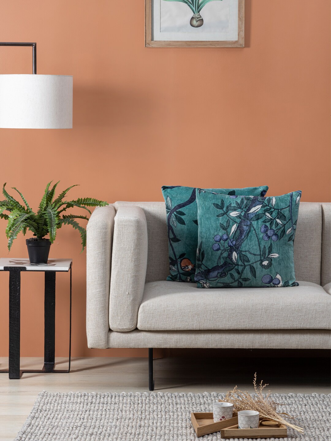 

Contrast Living Green & Brown 2 Pieces Floral Velvet Square Cushion Covers