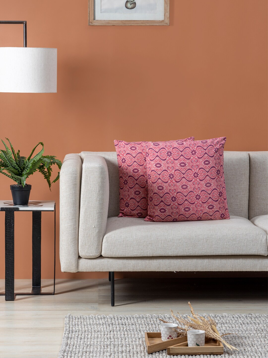 

Contrast Living Pink & Black 2 Pieces Floral Cotton Square Cushion Covers