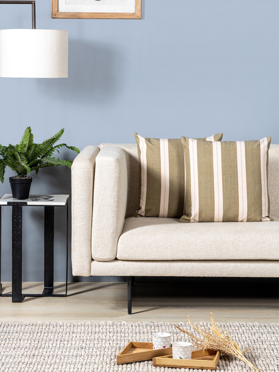 

Contrast Living Brown & Cream-Coloured 2 Pieces Striped Cotton Square Cushion Covers