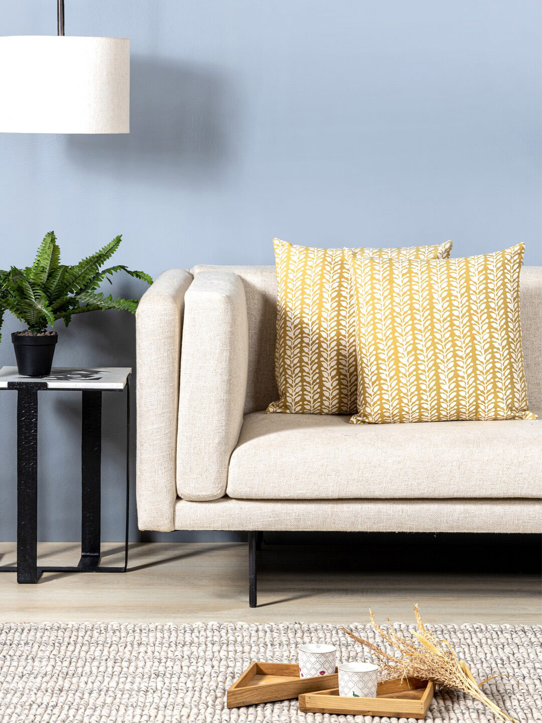 

Contrast Living Yellow & White 2 Pieces Floral Cotton Square Cushion Covers