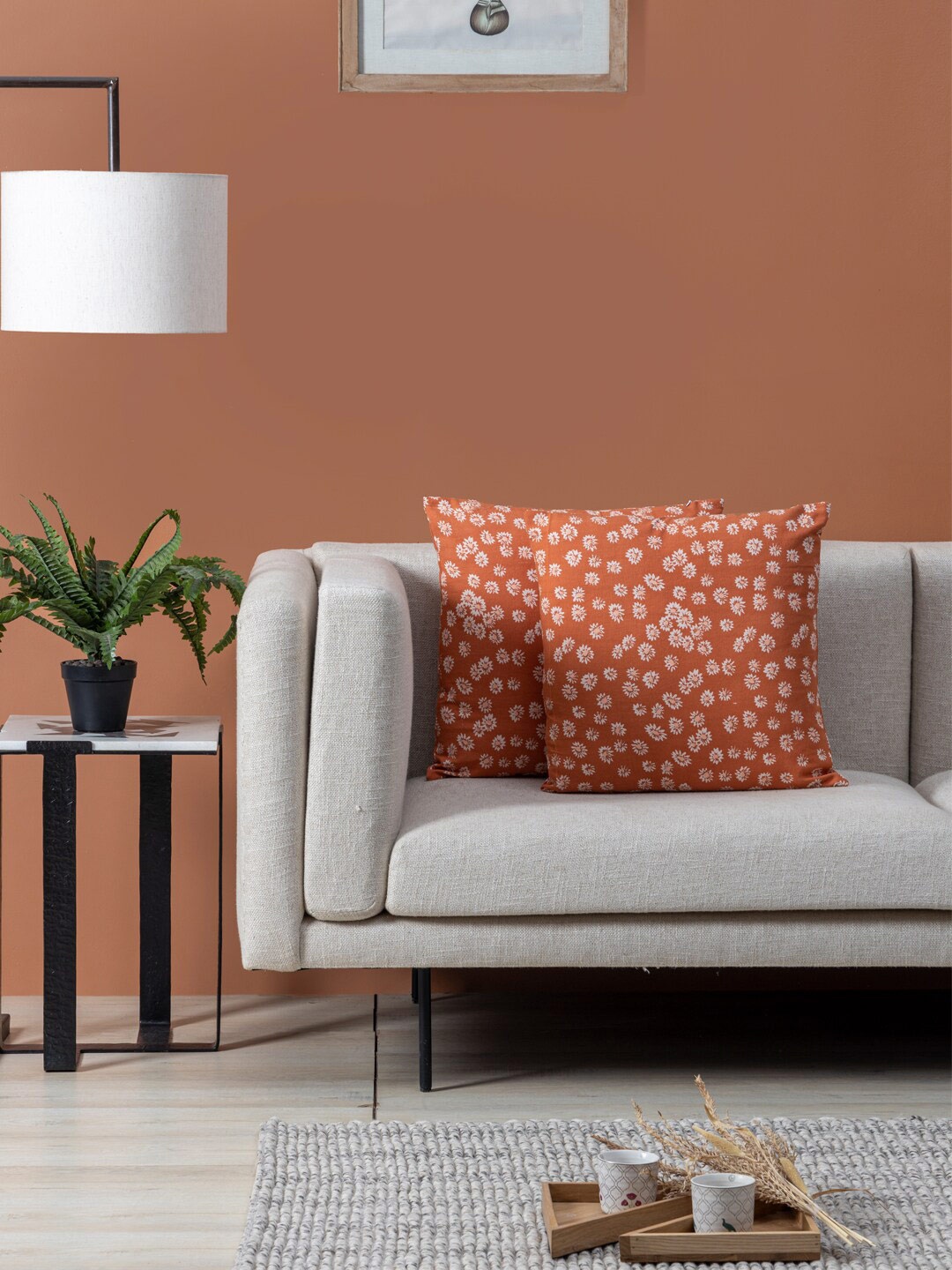 

Contrast Living 2 Pieces Orange & White Floral Cotton Square Cushion Covers