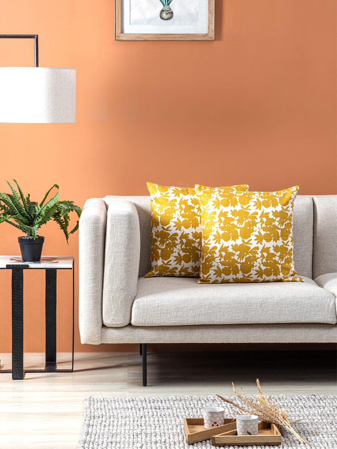 

Contrast Living 2 Pieces Mustard Yellow & White Floral Cotton Square Cushion Covers