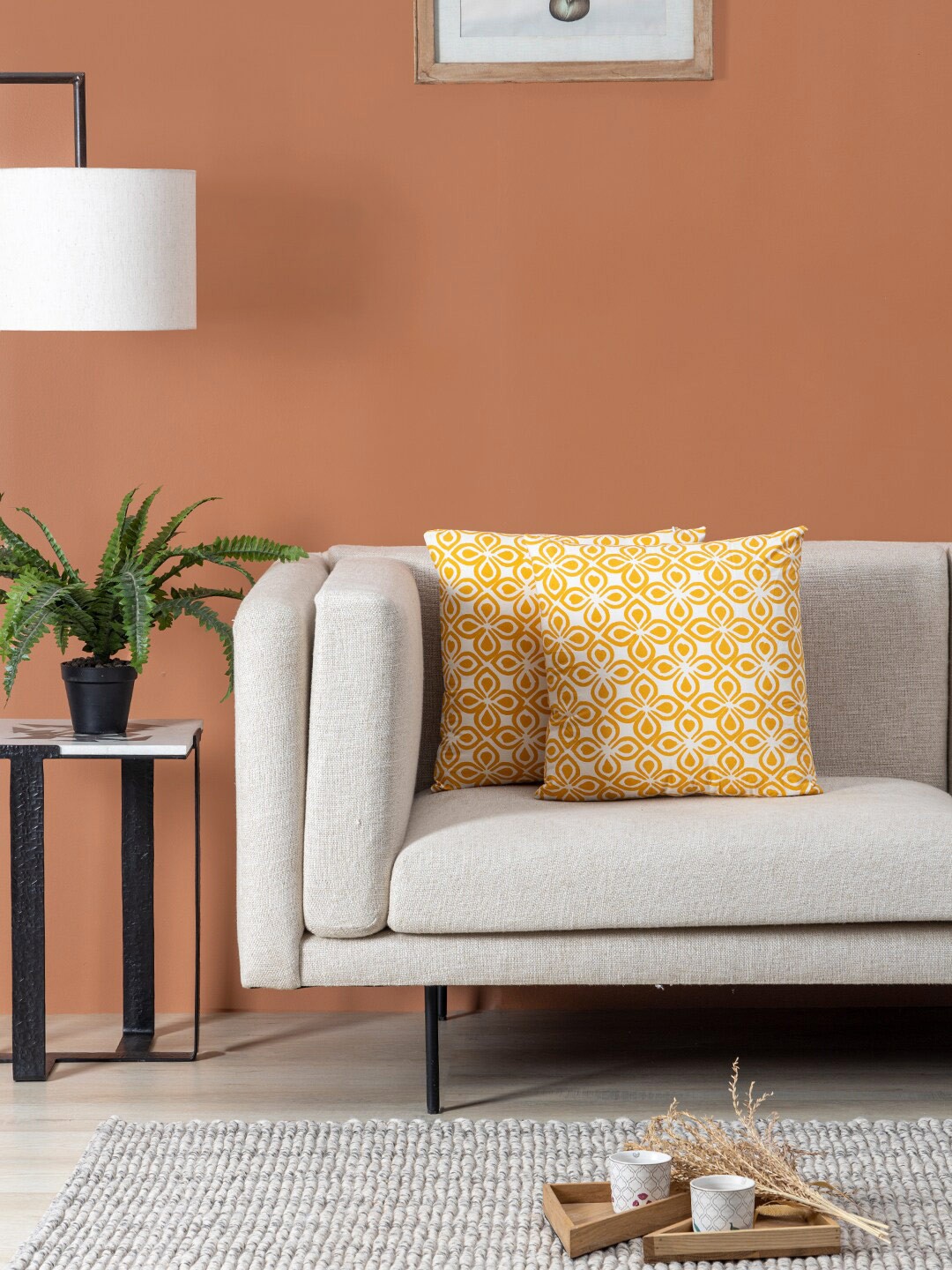 

Contrast Living Yellow & White 2 Pieces Geometric Cotton Square Cushion Covers
