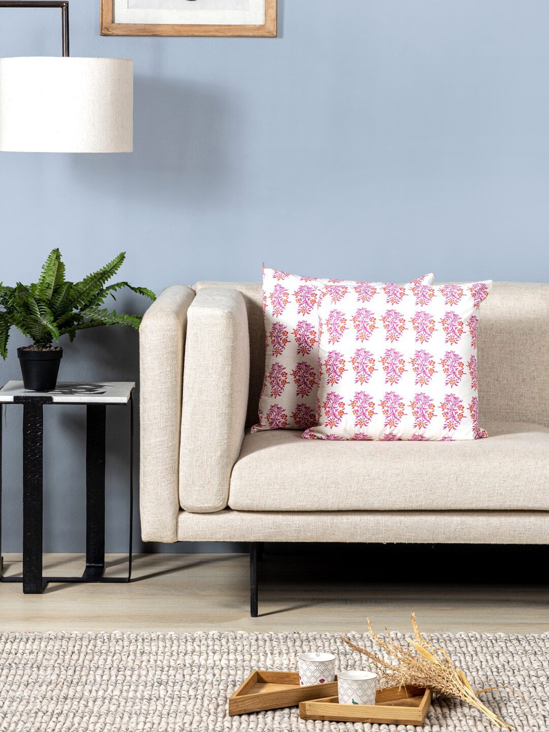 

Contrast Living 2 Pieces Pink & White Floral Cotton Square Cushion Covers